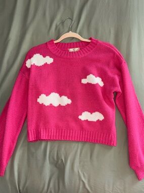 Hot Pink Cloud Crewneck Sweater - Unbranded